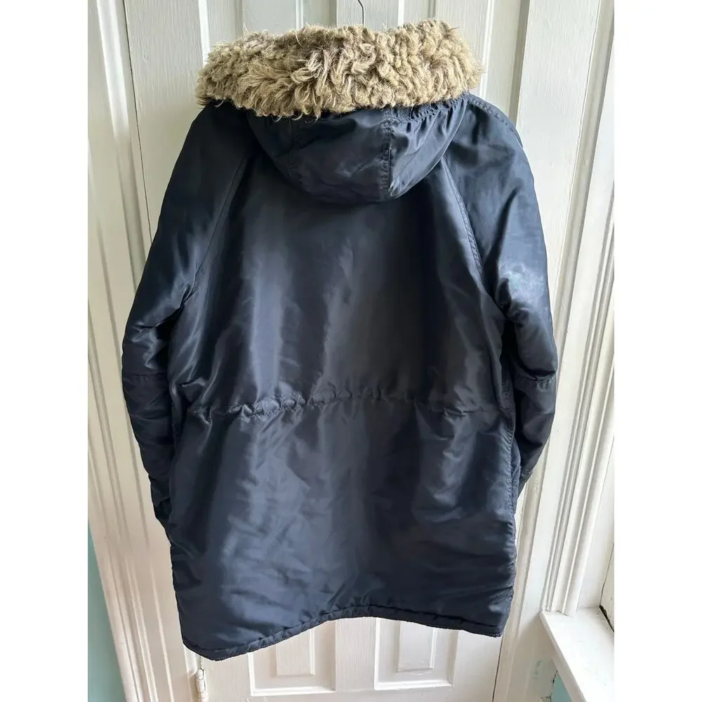 J. Crew Faux Fur Trim Hooded Parka Jacket - Black - Size Large
